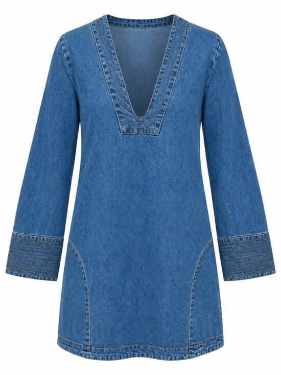 Free People Dresses & Skirts - Free People Denim Tunic Dress V Neck M